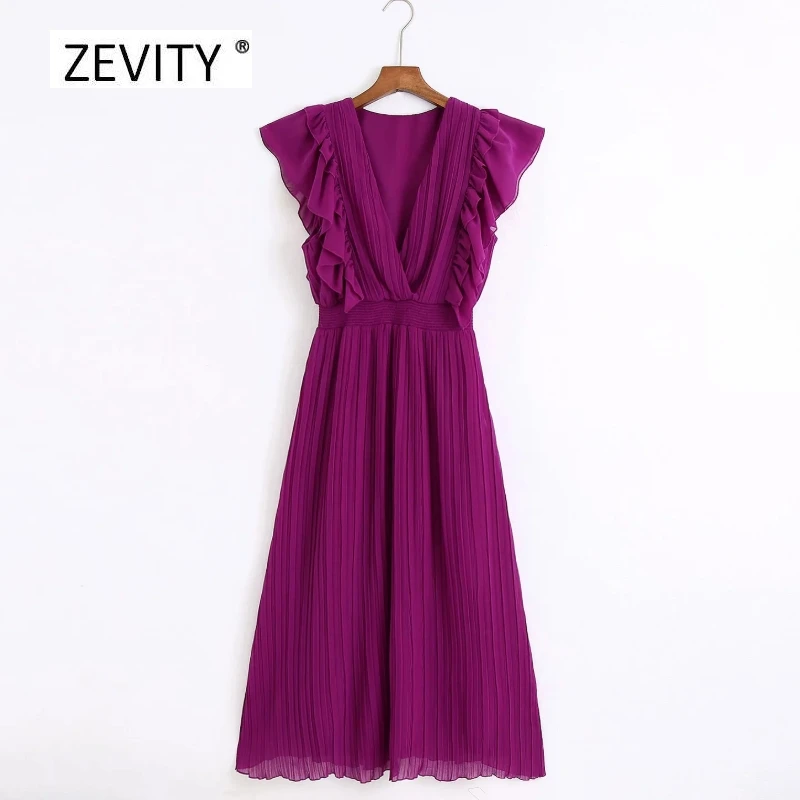 Best Offers Zevity New women v neck solid color cascading ruffles ...