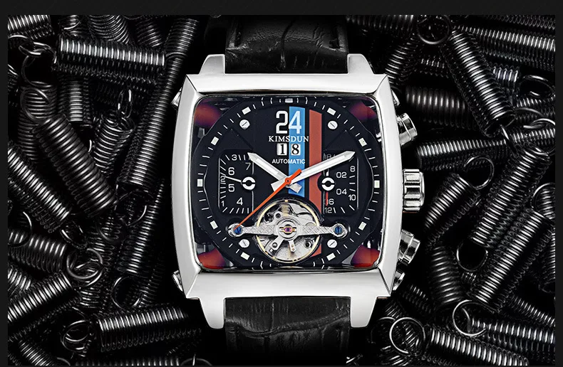 Спортивные модные квадратные Tourbillon автоматические водонепроницаемые механические наручные часы деловые мужские часы