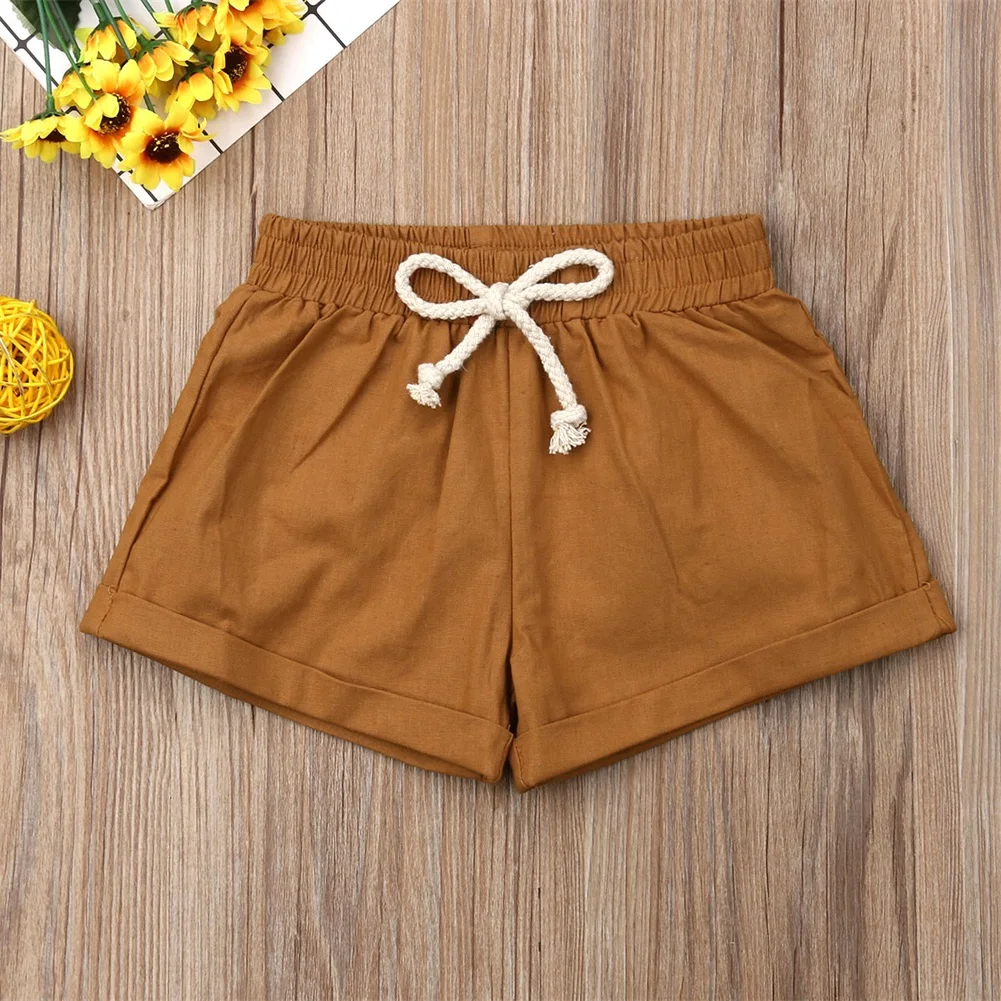 Повседневные хлопковые льняные спортивные шорты для малышей летние брюки для маленьких мальчиков и девочек штаны на каждый день пляжная одежда для мальчиков От 6 месяцев до 3 лет