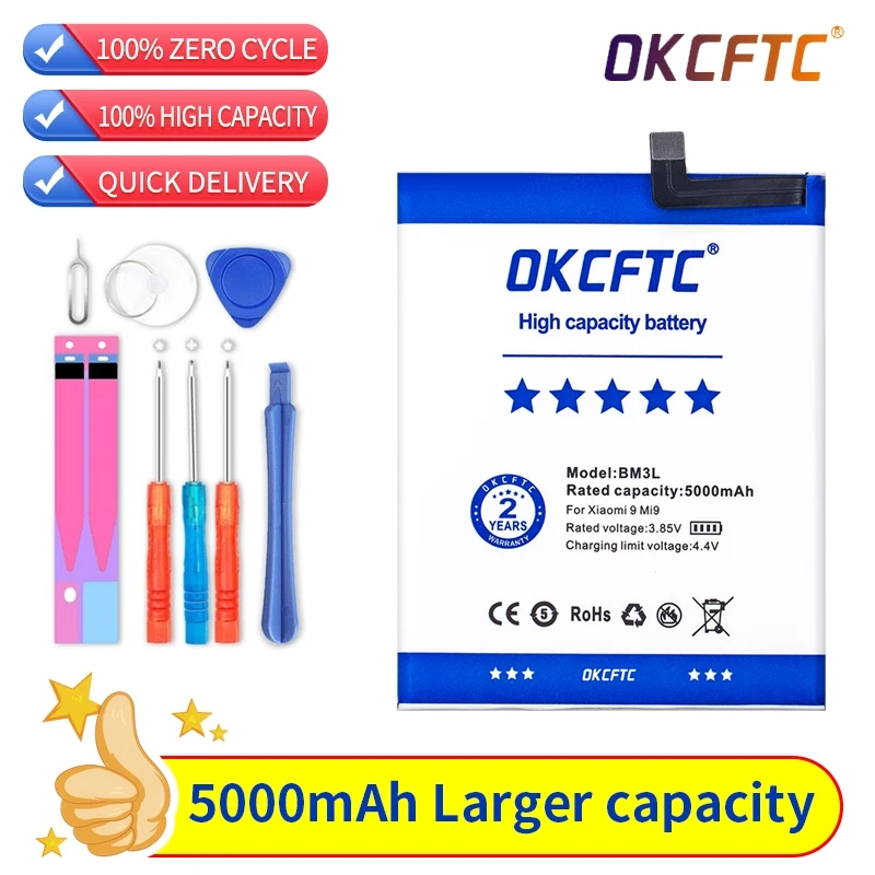 

OKCFTC 5000mAh BM3L Replacement Li-ion Backup Battery for Xiaomi 9 MI9 M9 MI 9 Phone +Quick Arrive+Free Tools Kit