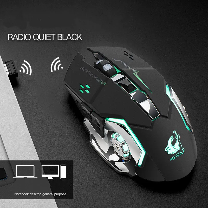 

Free Wolf X8 Wireless Charging Game Mouse Mute Luminous Mechanical 2.4Ghz Wireless Opto-electronic Computer Accessories Desktop
