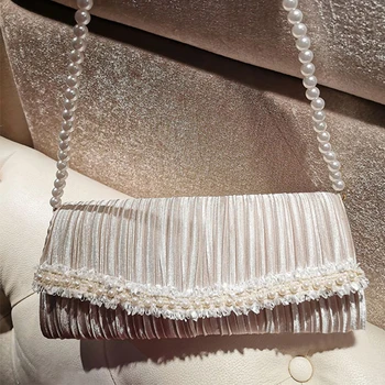 

Luxy Moon Women's Wedding Clutch Bag Ruched Pearl Chain Small Shoulder Bag Party Evening Bag Ladies Purse and Handbag ZD1819