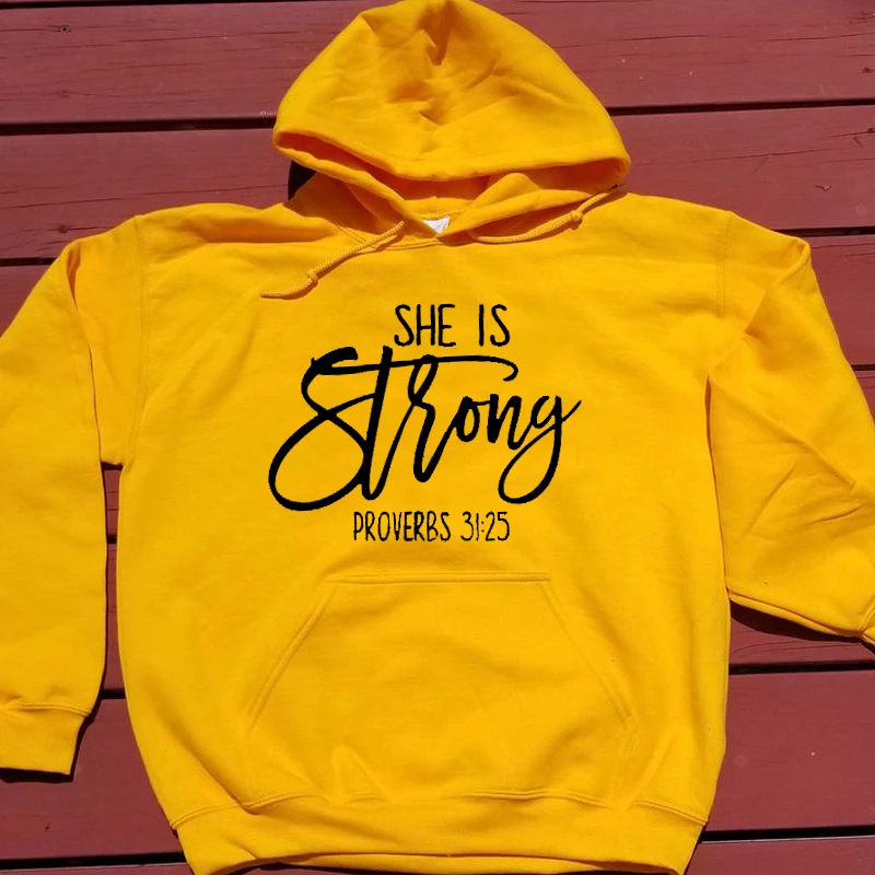 She Is Strong, женские толстовки, пуловер, христианская, библейская, с буквенным принтом, одежда, эстетическая, повседневная, для девочек, мощная, осенняя верхняя одежда, Прямая поставка