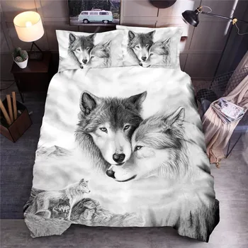 

Wolf Couples Printed Bedding Sets Animal Duvet Cover Sets Queen King Quilt Cover Bed Linen