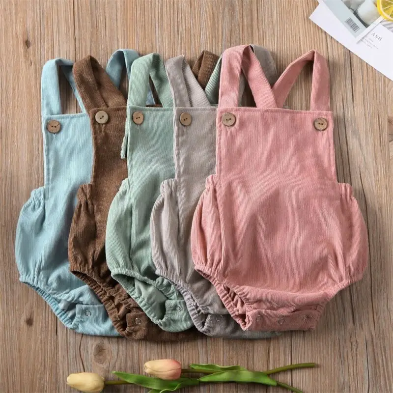 

7 Colors 0-24M Newborn Toddler Baby Boy Girl Romper Solid Corduroy Button Backless Cute Sunsuit Outfit Clothes Playsuit