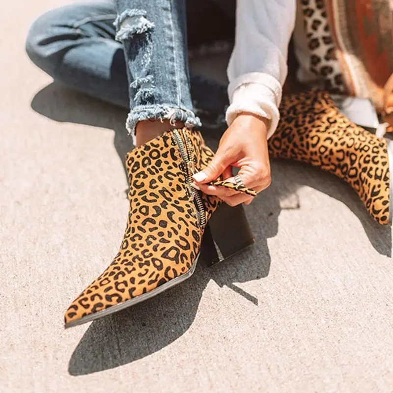 

LASPERAL Women Ankle Boots Snake Print Ankle Boots Square Heel Fashion Pointed Toe Ladies Sexy shoes 2019 New Chelsea Boots
