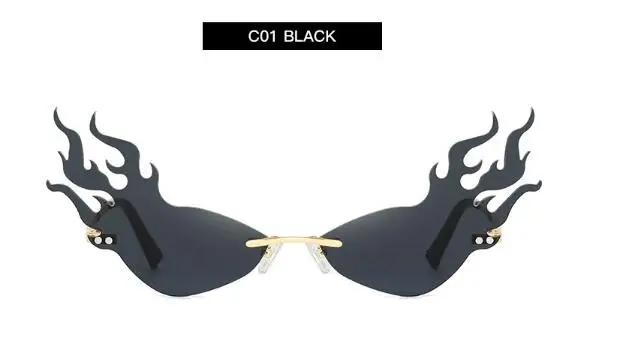 Women's Cat Eye Sunglasses Brand Designer Vintage Metal Flame Style Malachite Green Sun Glasses Shades UV400 Rihanna Glasses - Цвет линз: black