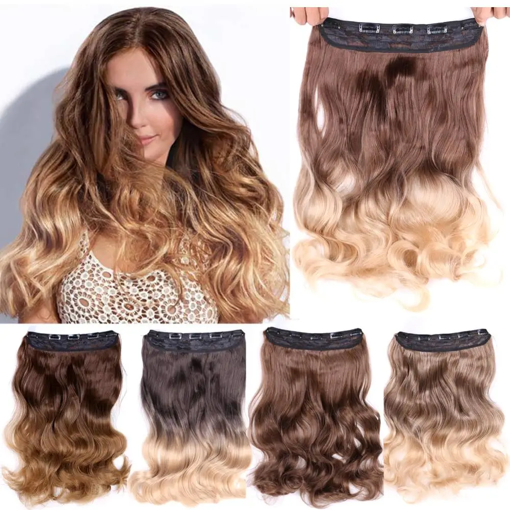 

Belle Show 22" Long Wavy 5 Clip In Hairpiece Premium High Temperature Fiber Clip In One Piece Hair Extension Black Brown Blonde