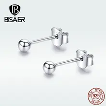 BISAER, серьги-гвоздики, 925 пробы, серебро, простой стиль, круглая форма, серьги, ювелирное изделие для женщин, подарок для девочки, HSE581