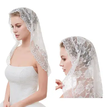 

95x55CM One-Layer Women Short Wedding Veil Delicate Crochet Floral Lace Jacquard Scalloped Trim Bridal Veil Face Cover No Comb