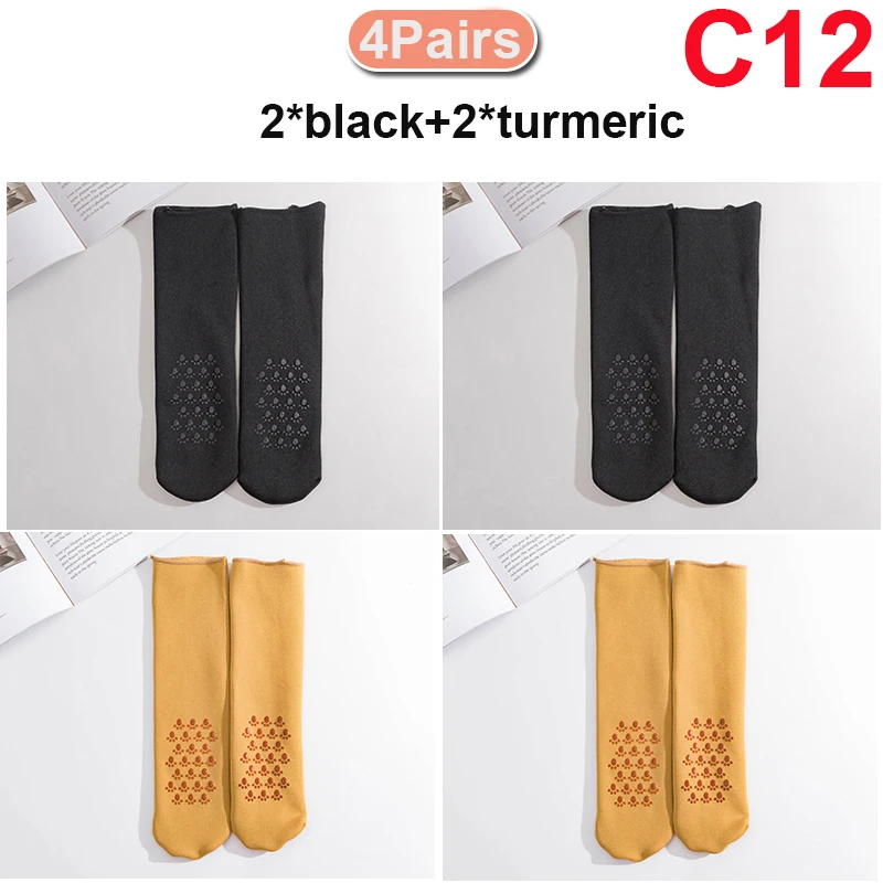 C12 4 пар/лот зимние теплые женские толстые теплые шерстяные кашемировые зимние носки Силиконовое нескользящее бесшовное бархатное сапоги пол носок для сна - Цвет: C12