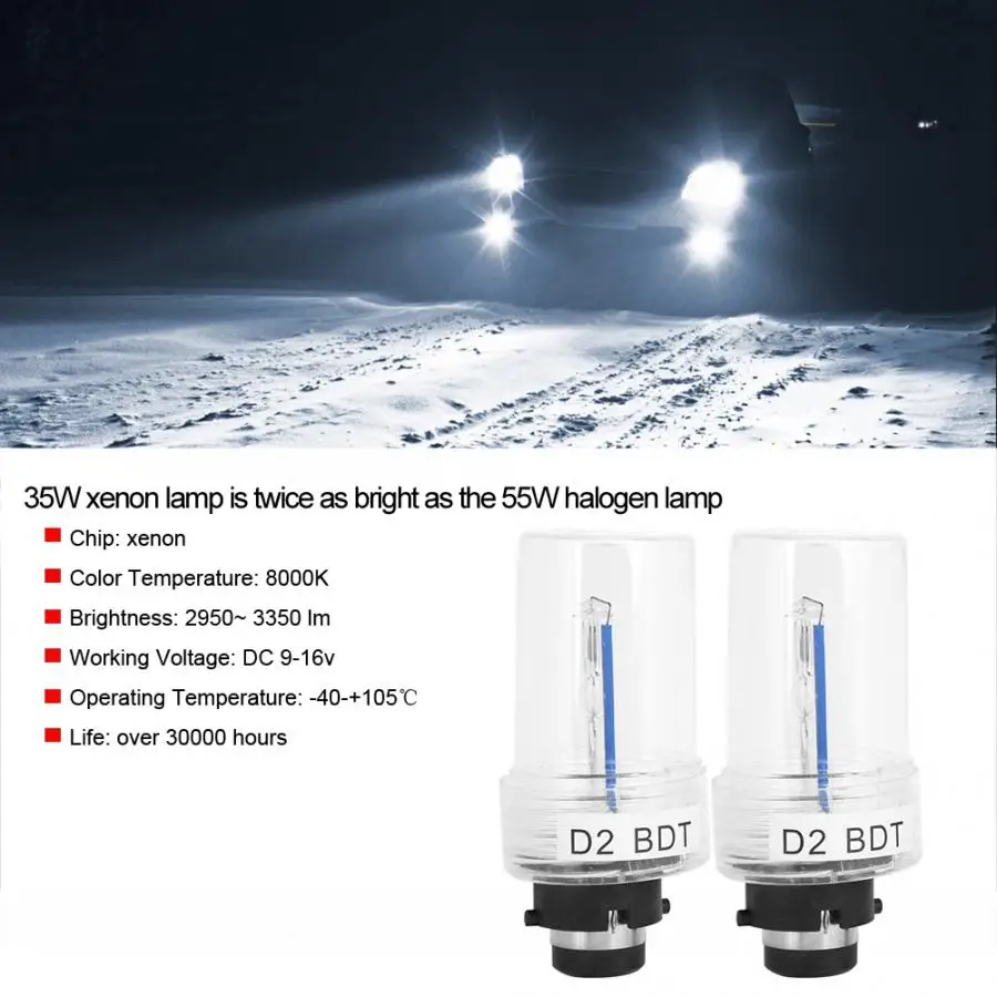 1 пара HID Xenon D2 BDT 35W 8000K Сменные лампы для фар авто аксессуары IP68 Водонепроницаемый DC 9-16V