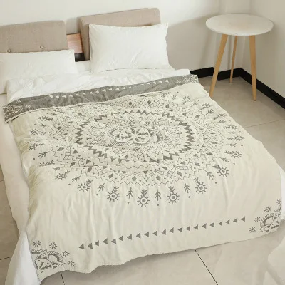 Четыре слоя Марли хлопок муслин одеяло кровать диван путешествия дышащий шик Мандала большой мягкий плед Para одеяло - Цвет: Белый