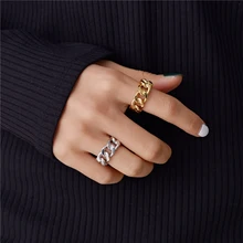 Perisbox anillos de cadena gruesos de Color dorado y plata anillos geométricos trenzados para mujer Vintage anillos abiertos ajustables 2019 de moda