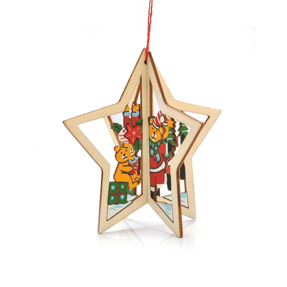 Wooden Christmas Decoration Xmas Tree Pendant 3D Hanging Home New Year Party Bauble Decoration Christmas Ball Xmas Key Ring - Цвет: 20