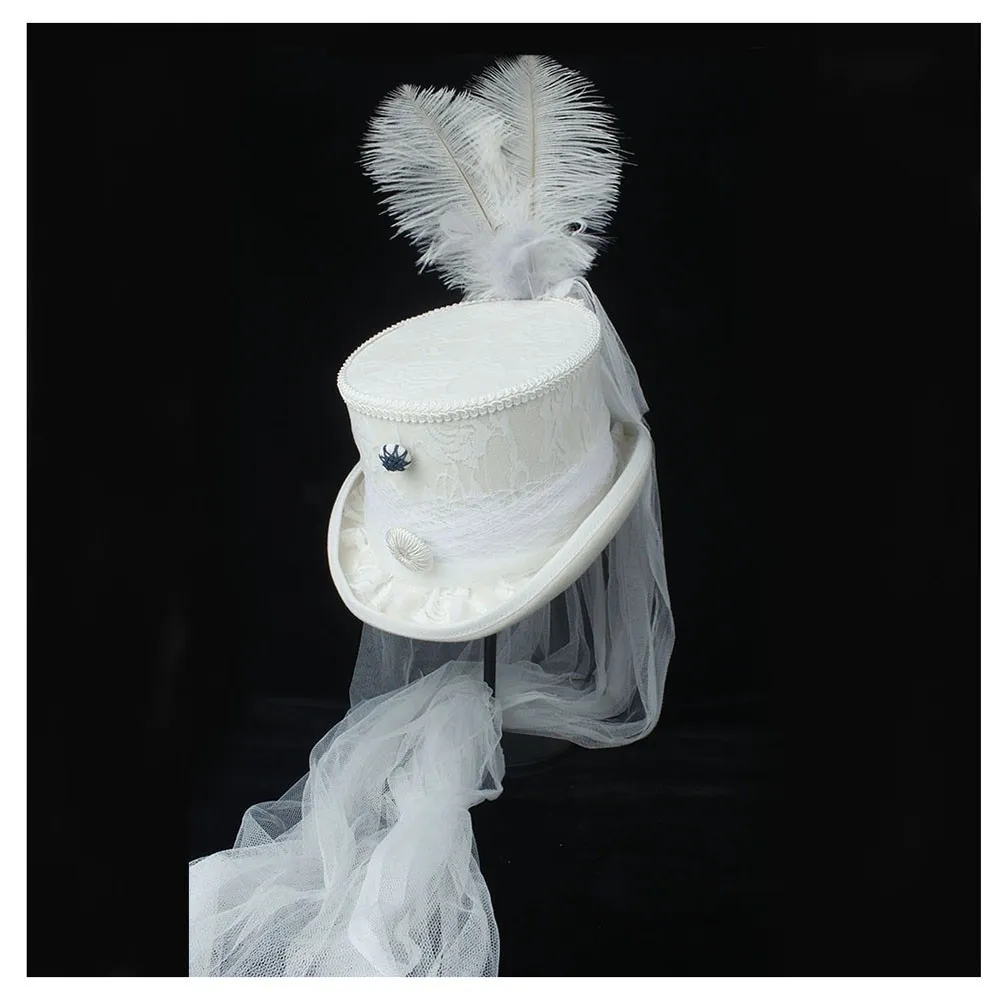 white feather 2 Stlye женский белый свадебный топ шляпа шерсть шапка цвета слоновой кости Леди Стразы Gala Шляпа Чародей шляпа Чай Вечерние 4 размера - Цвет: white feather