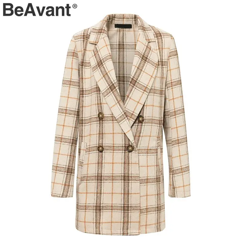 BeAvant, винтажное клетчатое твидовое пальто, для женщин, осень, зима, теплое, для девушек, пальто, смешанные, на каждый день, пуговицы, карманы, Женское пальто