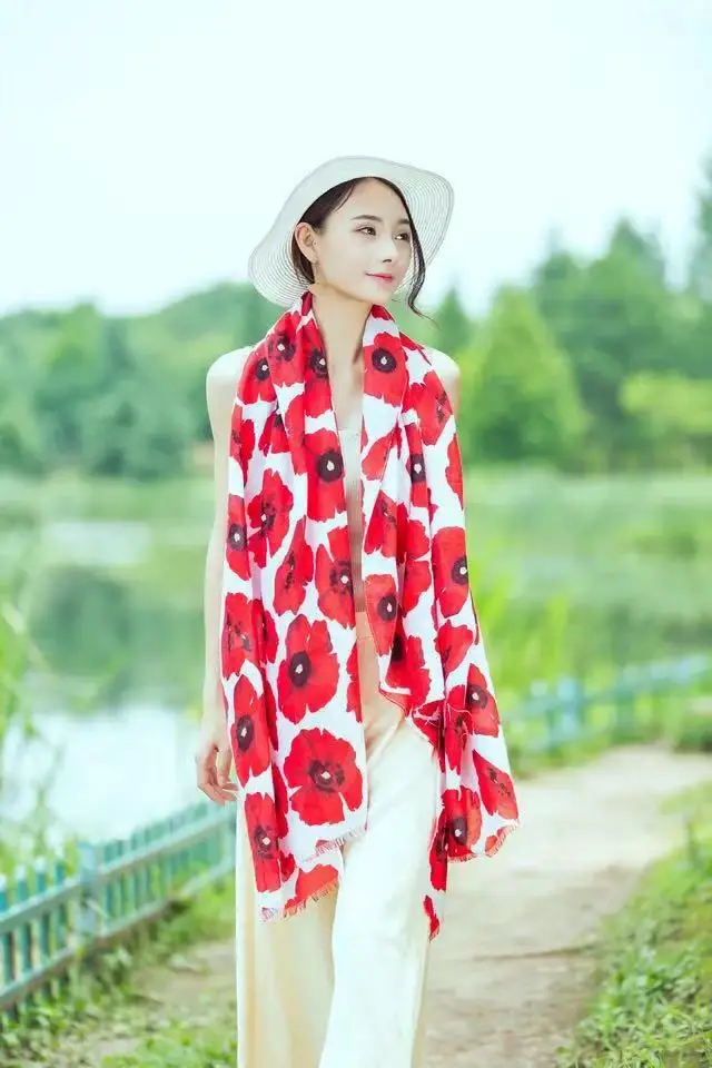 Стиль, модный шарф с рисунком мака, большой цветочный пляжный шарф, Солнцезащитная шаль, горячая распродажа