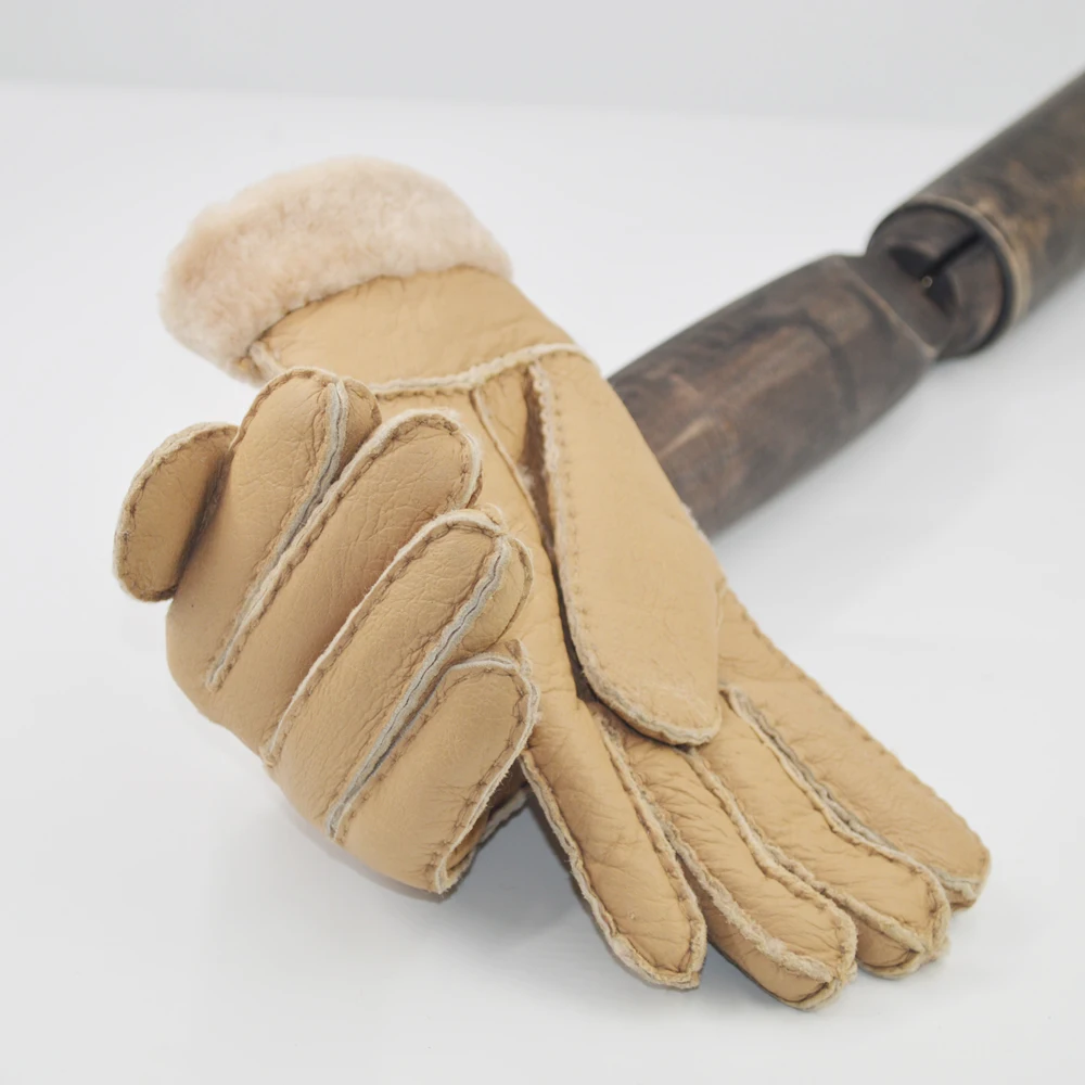 Русская зима, женские перчатки из натуральной кожи, натуральная овчина, кожаные перчатки, теплые, полный палец, женские шерстяные меховые перчатки, варежки