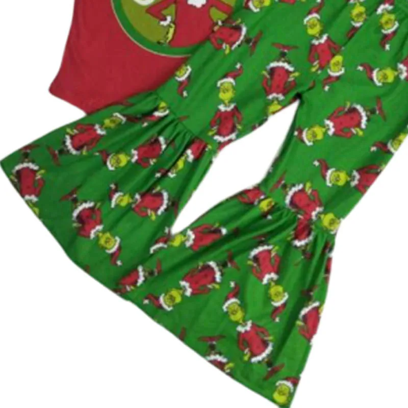 Восхитительный детский наряд, детская Изысканная одежда с оборками и рисунком для девочек, Рождественский комплект из 2 предметов с длинными рукавами