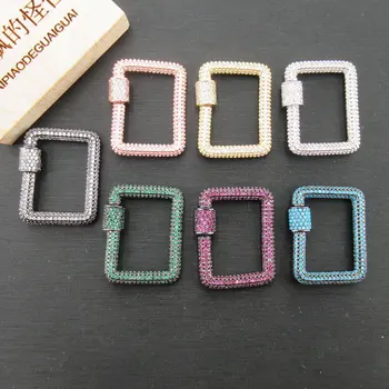 

APDGG 22x28mm Colorful Gold plated Cubic Zircon CZ Micro Pave Rectangle Clasp Pendant necklace Bracelet Jewelry Making DIY