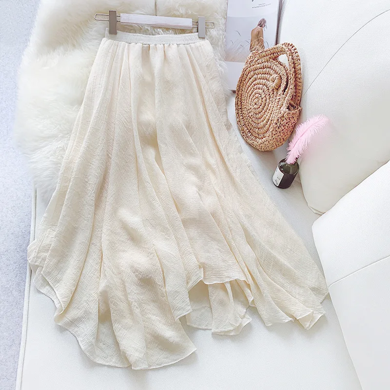Юбка миди Женская плиссированная однотонная из хлопка и льна с высокой