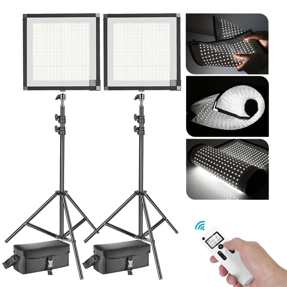 

Neewer 2-Pack Portable Rollable 30x30cm Flexible LED Light Panel Mat on Fabric with 2.4G Remote and Stand Kit, Daylight 5600K