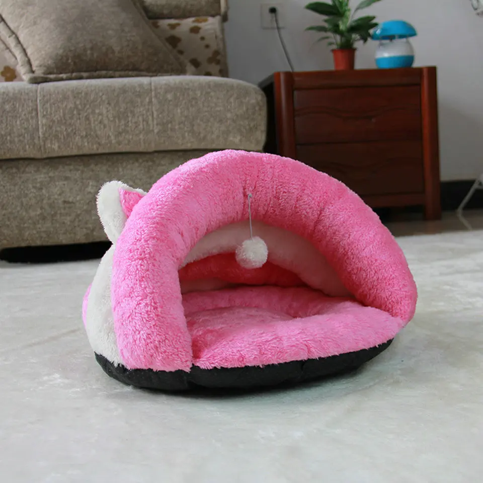 Winter Pet Cat Bed House Warm Soft Comfortable Nest Kennel Bed Built-in Ball Cave Sleeping Bag Cat Playhouse Pet Supplies