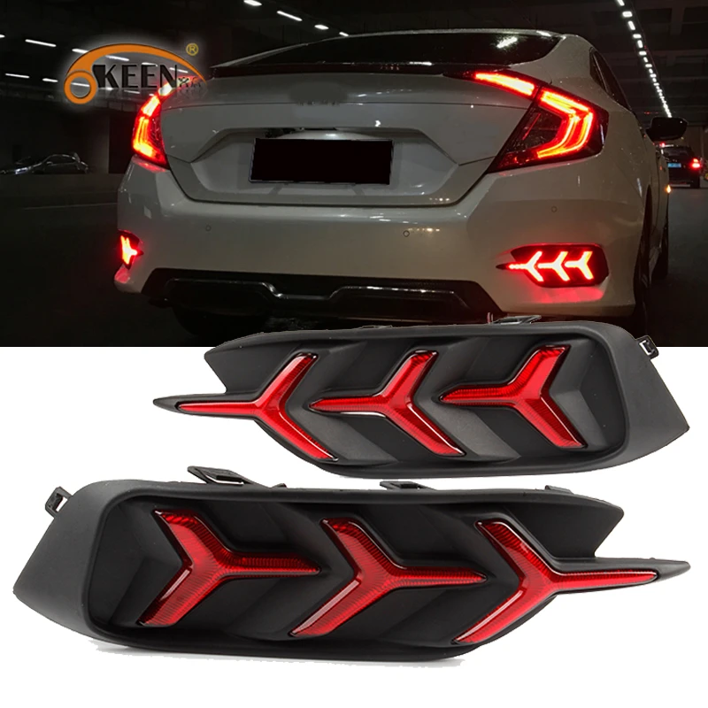 LED Rear Bumper Reflector Drive Brake Signal Light For Honda Civic 2016