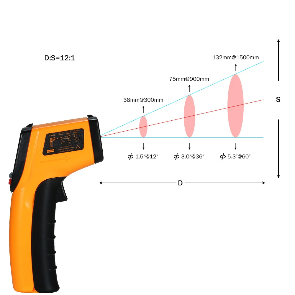 Non-Contact Handheld Digital Thermometer Laser LCD Display IR Infrared Surface Temperature Tester Thermometer Pyrometer