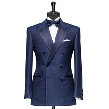 Costume Double boutonnage pour homme, 2 pièces, coupe cintrée, à revers, Tuxedos de marié bleu marine pour mariage, veste et pantalon à la mode 