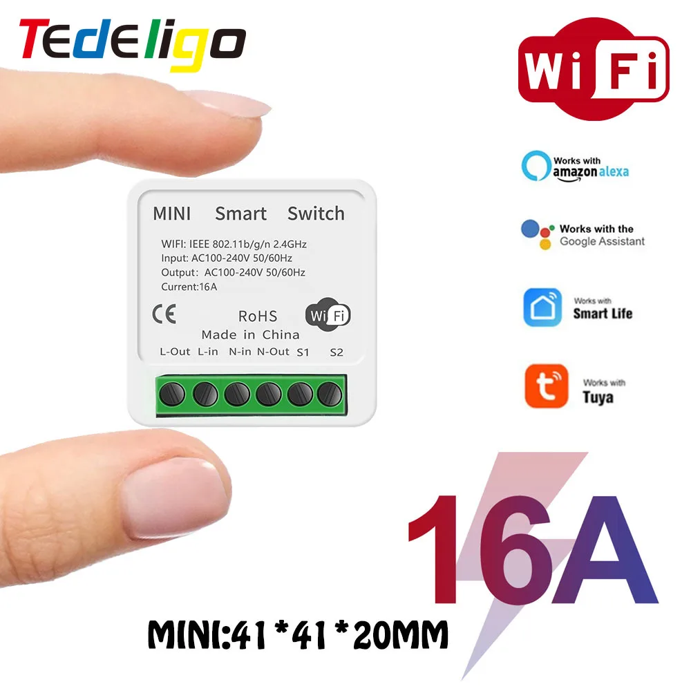 Vida inteligente/Tuya MINI 16A WIFI inteligente DIY cambiar para luz LED admite 2 forma APP Control remoto trabajo con Alexa eco de Google