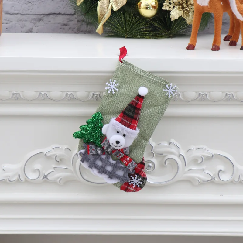 Льняные рождественские чулки Санта Клаус Снеговик носки сладкий подарок в сумочке держатели Рождественская елка орнамент рождественские украшения для дома - Цвет: medium size