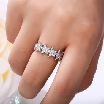 

Silver Color Engagement Rings for Women Gift Cuban Link Chain CZ Zircon Star Wedding Ring Luxury Female Jewelry Accessory 2020