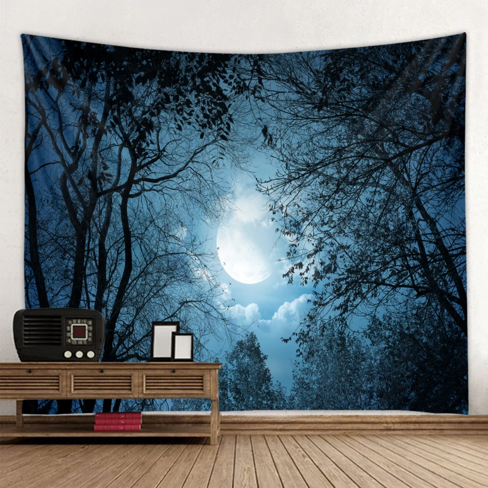 

Horror Night Sky Forest Tapestry Woods Halloween Horror Scene Wall Cloth Wall Decoration Wall Cloth Curtain Wall Cloth