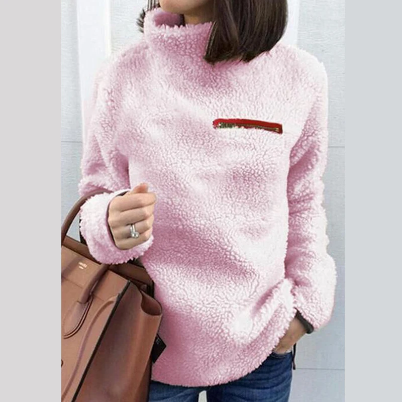 pink Красивая водолазка, женские толстовки, меховой пуловер, толстовка, женская мода, розовый, длинный рукав, зимняя толстовка, топы CDR799 - Цвет: pink