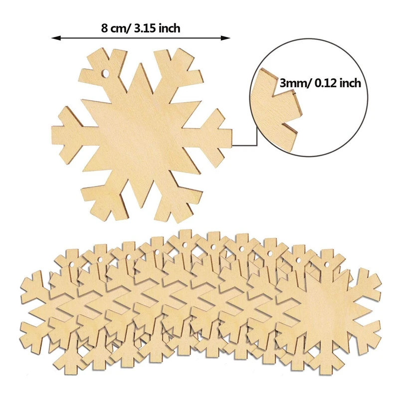 60 шт. рождественские DIY деревянные украшения круглый деревянный ломтик деревянная форма снежинки Ломтики для нового года Рождественская елка подвесные украшения