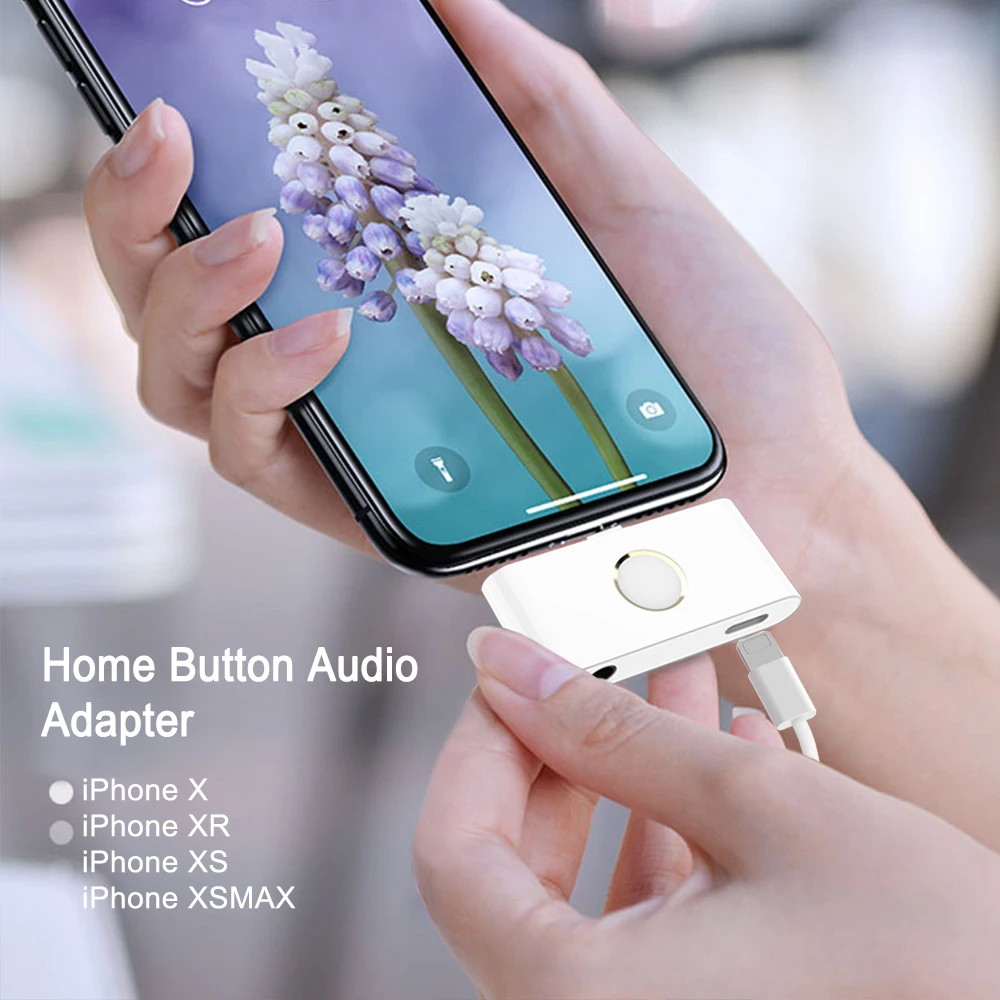 Adapter for Lightning to 3 5 mm Audio Headphone Aux Jack converter with Home Key Charging Port for iPhone X XS XR 8 6S 7P 8P 7