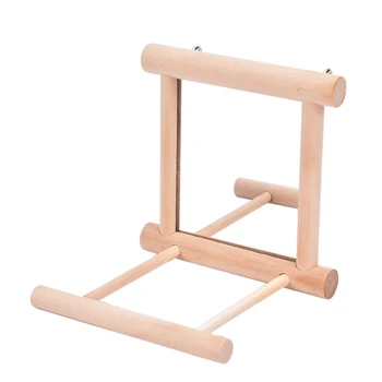 

Bird Toys Mirror Bird Stand Rack Funny Wooden Platform Silver Mirror For Parrots Pet Products Supplies