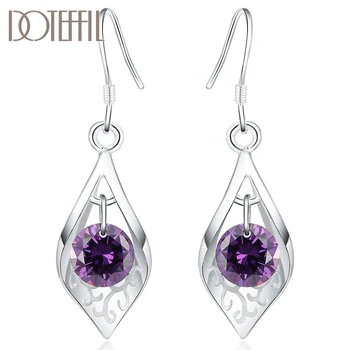

DOTEFFIL 925 Sterling Silver Purple Zircon Drop Earrings For Women Best Gift Wedding Engagement Party Jewelry