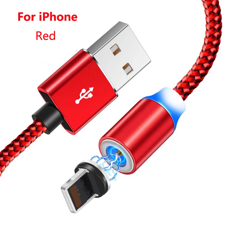 Магнитный usb type C Micro кабель для iPhone XS XR samsung J3 J4 J5 J7 S10 Быстрая зарядка 3,0 Автомобильное зарядное устройство Магнитный зарядный кабель - Цвет: For iPhone Red