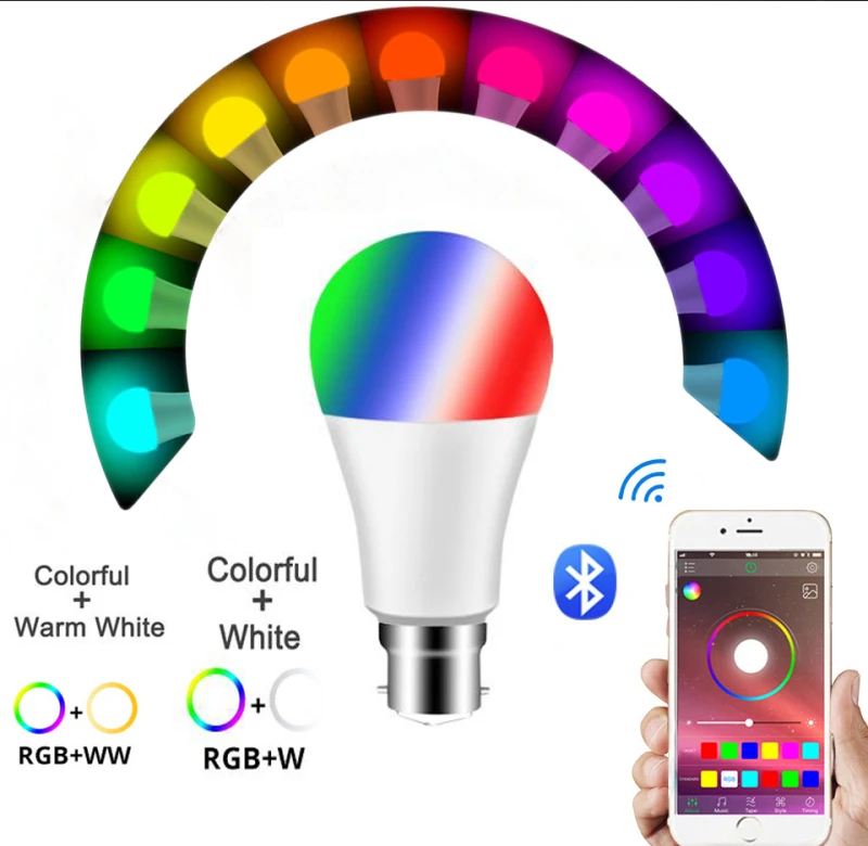 Умная приглушаемая Светодиодная лампа E27 B22 с Bluetooth 15 Вт RGBW Wi Fi дистанционное