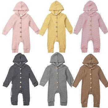 

0-18M Newborn Infant Kids Baby Girl Boy Romper Autumn Striped Hooded Long Sleeve Jumpsuit Playsuit Sunsuit Outfits Baby Clothes