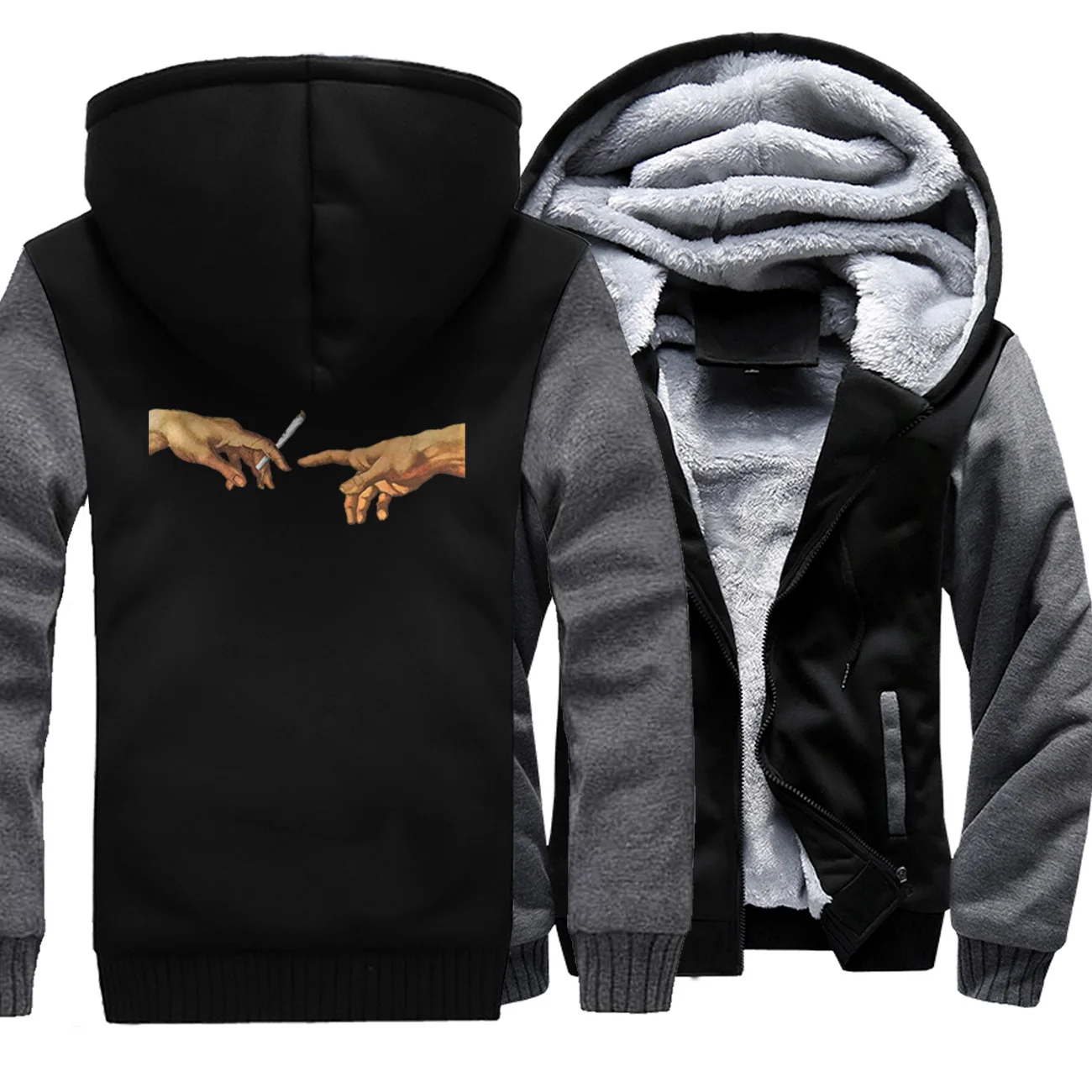 High Quality Hoodies Michelangelo Funny Print Men's Brand Sweatshirts Winter Hot Sale Casual Male Hoody Fleece Thick Warm Coat - Цвет: dark gray black 6