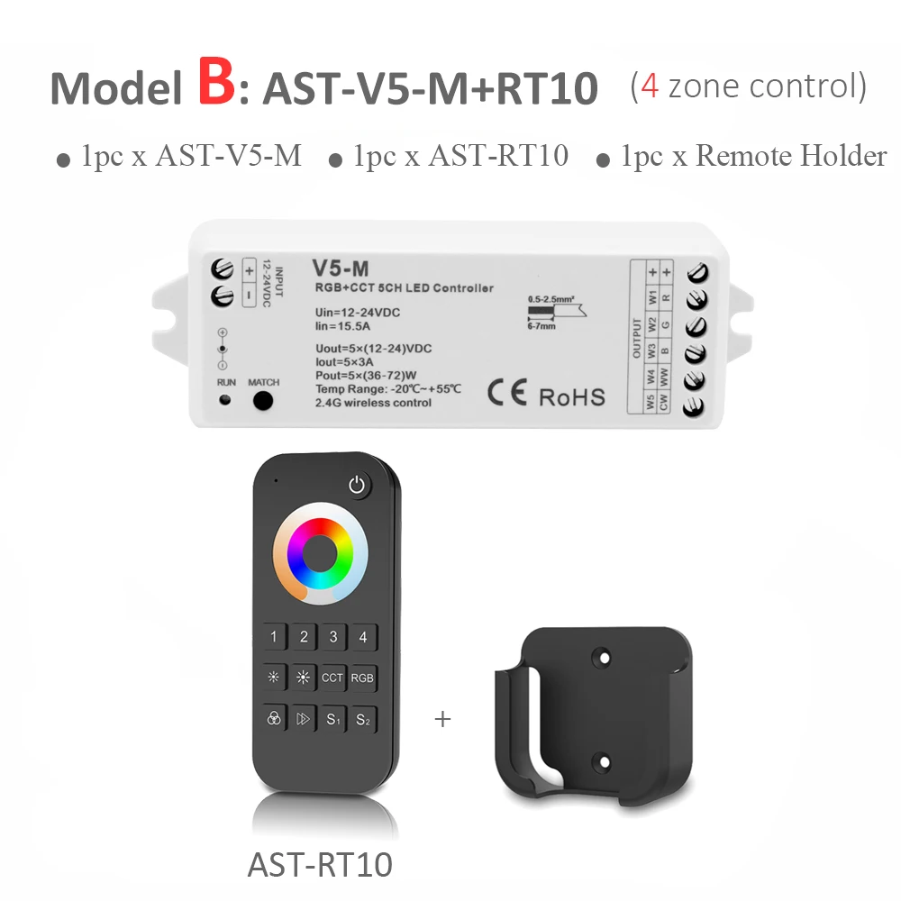 Model B RGBCCT светодиодный контроллер 12 В 24 В 5CH PWM RF беспроводной пульт дистанционного управления Смарт Wifi контроллер RGBWW для 5050 2835 RGBWW RGBCCT светодиодные полосы V5-M - Цвет: Model B