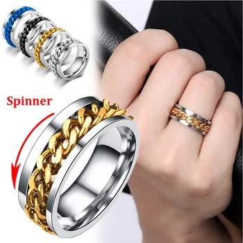 Titanium Steel Rotatable Chain Rings for Women Men Spinner Ring Multifunctional Chain Ring Men Bottle Opener Ring
