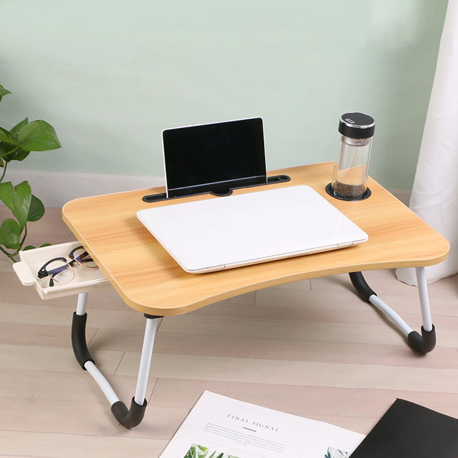 

Laptop Desk Foldable Bed Table Portable Multi-Function Lap Bed Tray Table Drawer Cup, Notebook Stand Breakfast Bed Tray for Bed