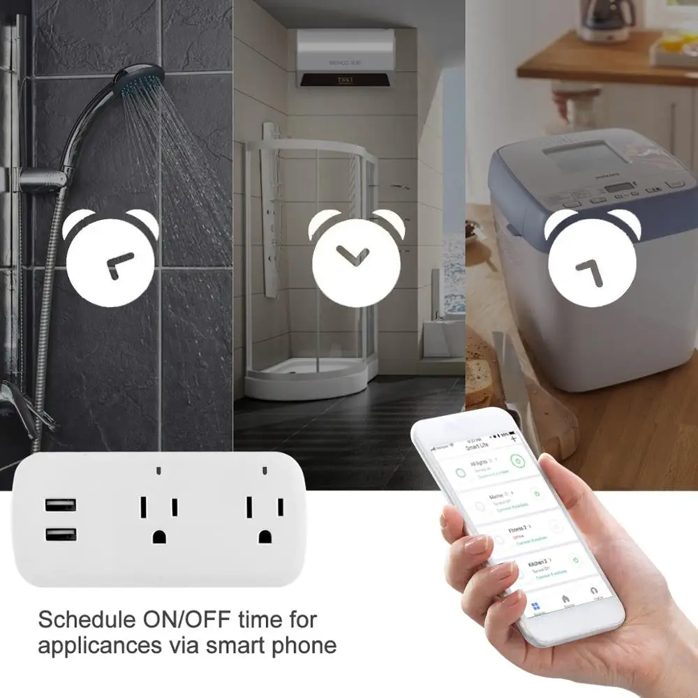 

Smart-Power-Strip Wifi Alexa Universal 2-Socket Google Home-Assistant with 2 USB