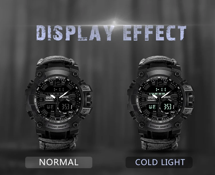 ADDIES Men's Fashion LED Military Watch with Compass 30M Men's Waterproof Sports Quartz Watch Electronic Digital Outdoor Watch
