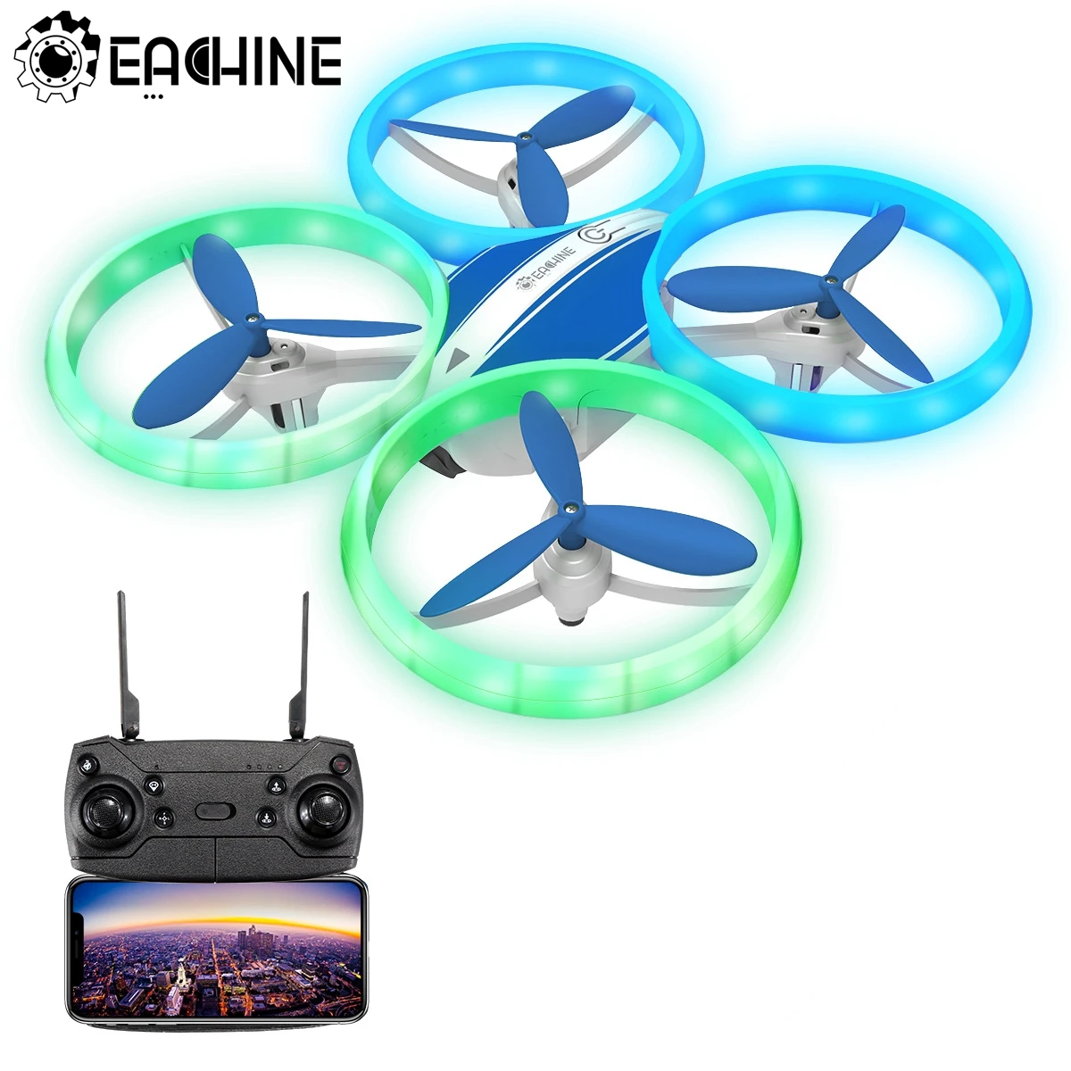 Eachine-Dron cuadricóptero teledirigido con WIFI, juguete Profesional con luz LED sin cabeza, mantenimiento de altitud